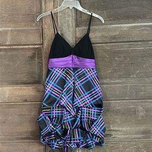 City Triangle Spagehtti‎ Purple Black Multicolor Runched hem Dress Size 11